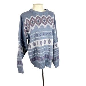 Vintage sweater Southwest design Mens XL unisex aztec Smoke Blue